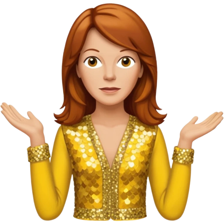 Anni-Frid Lyngstad from ABBA with long reddish brown hair, yellow sequin outfit  emoji