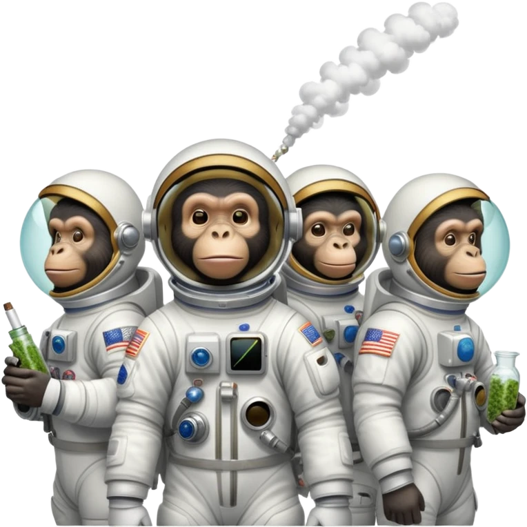 group of apes in astronaut suits, floating in space, smoking weed emoji