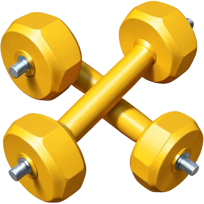 Generate a high-quality image of two generic yellow dumbbells stacked in a cross shape on a plain white background, realistic shading and lighting, no logos or brand markings, high-resolution.
 emoji