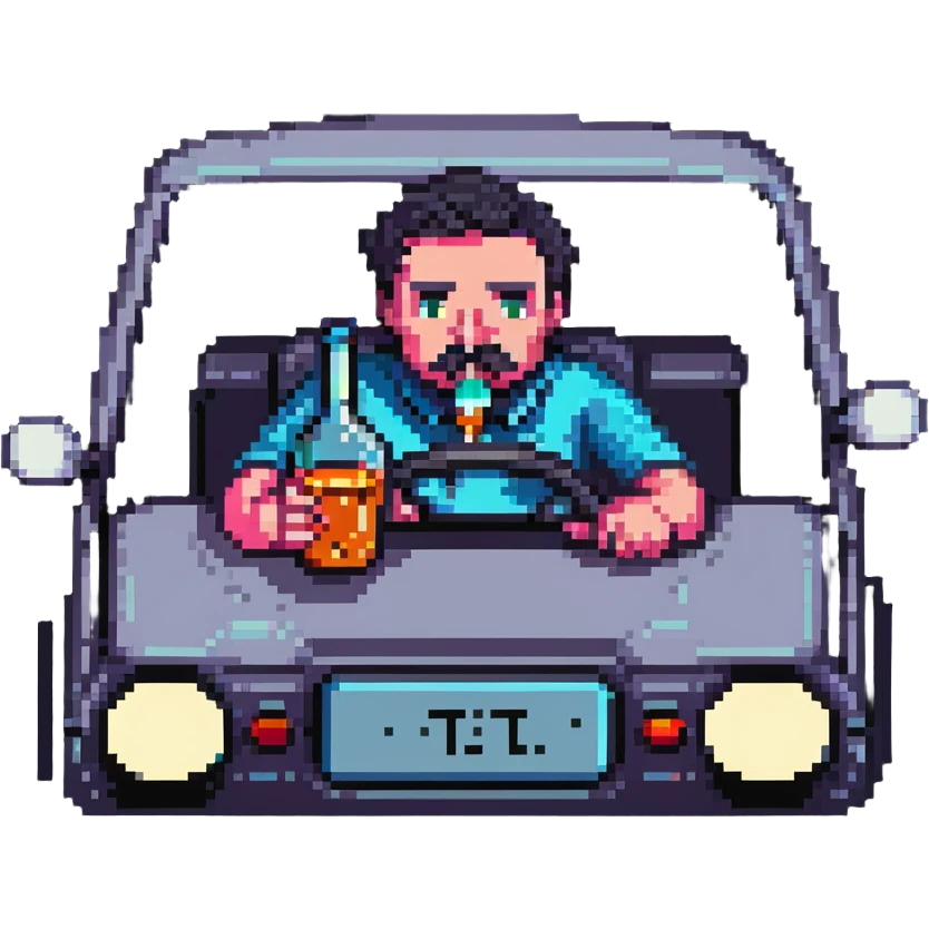 man drinking and driving with exaggerated features, cartoonish, pixel art style emoji