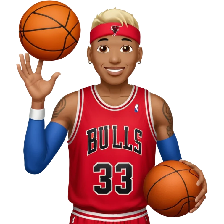 Dennis Rodman with a basketball and 91 Chicago bull  emoji