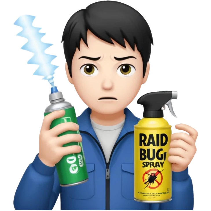 Gojo Satoru using a can of raid bug spray looking disgusted emoji
