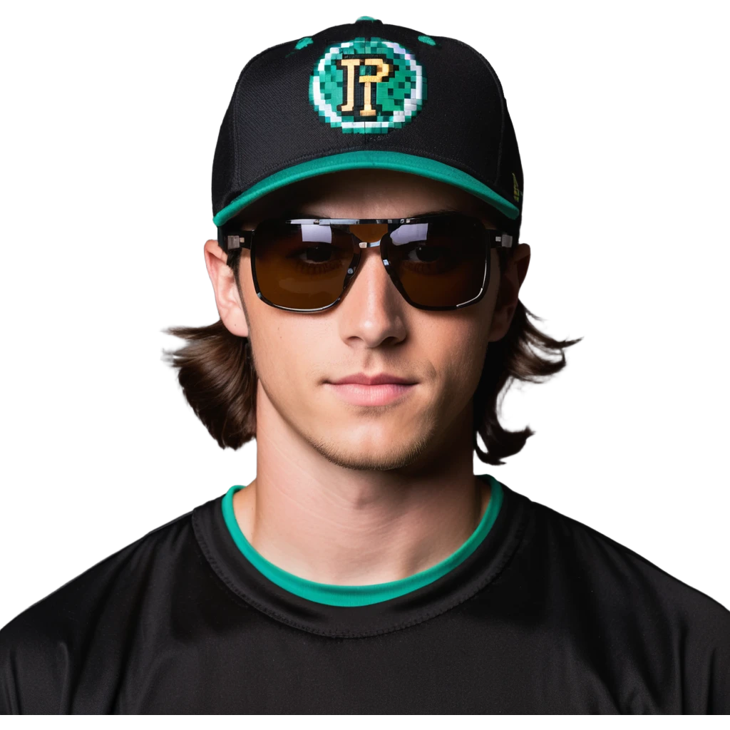 baseball player with brown hair, no beard, baseball cap, wearing polarized Pit Viper sunglasses emoji