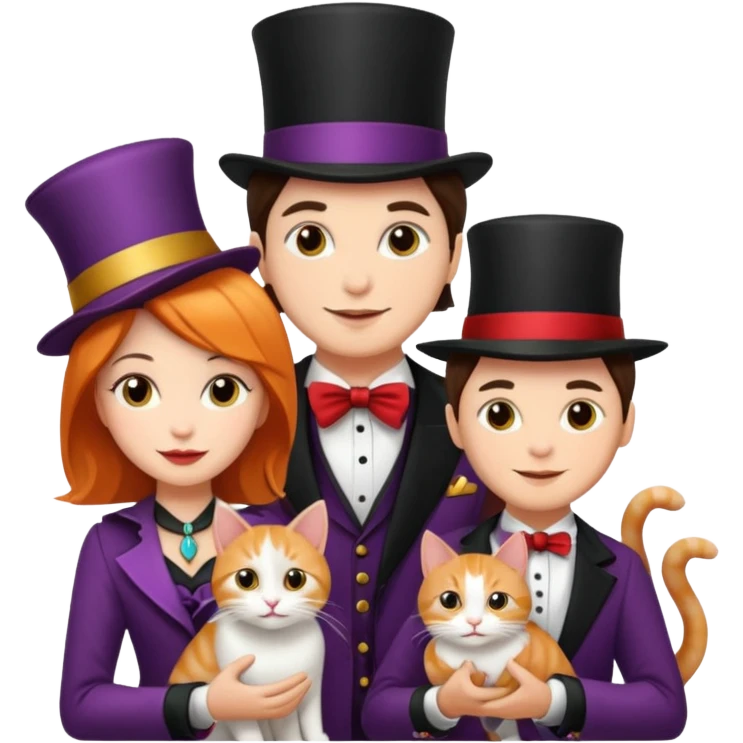 magician couple and their pet cat emoji