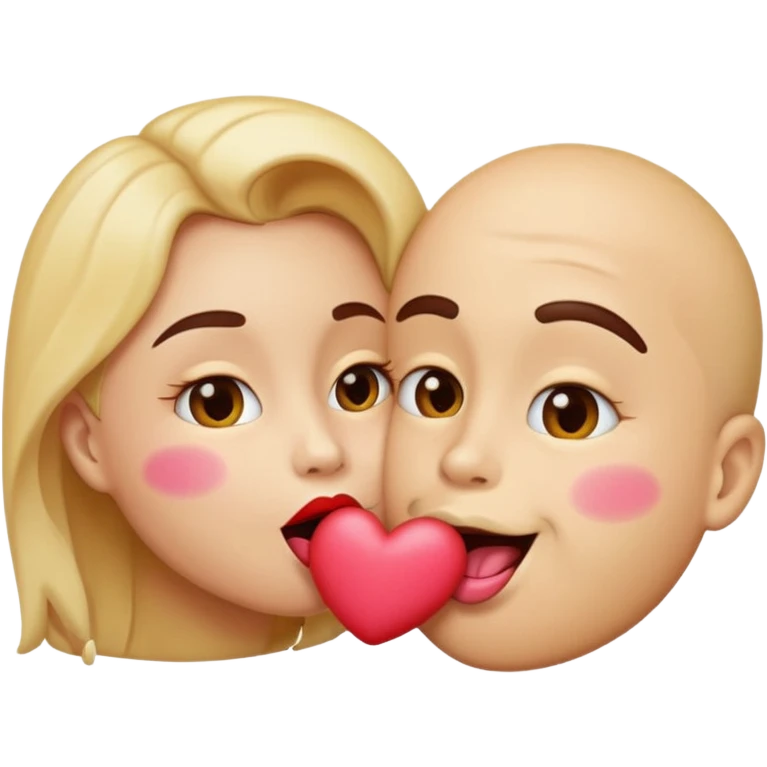 A cute circular blowing a smooch kiss and a bite on a another emoji's lip emoji