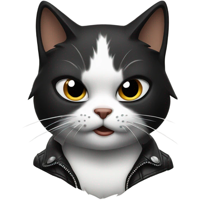 Angry, female black and white cat wearing a leather jacket on a motorcycle emoji