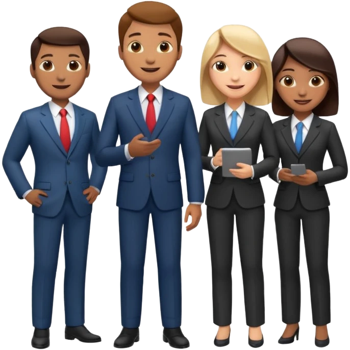 сделай деловых коллег, которые радосно что-то обсуждают emoji