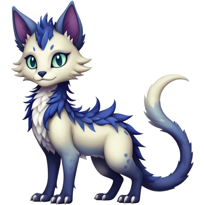 Kawaii dark edgy fantasy ethereal feline-vernid-sergal-fursona animal creature with a tufted tail full body with intricate markings  emoji