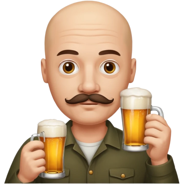Bald guy with mustache drinking beer emoji