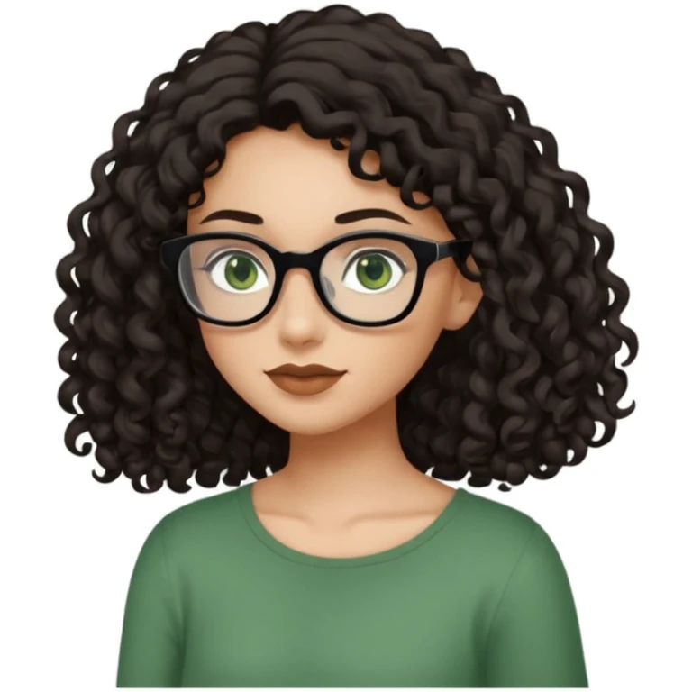 One girl with long dark brown hair, black glasses, green eyes, and neutral skin tone. Another girl with black curly shoulder length hair, hazel eyes, neutral skin tone  emoji