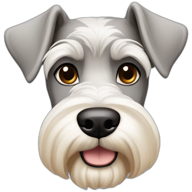 white gray to caramel schnauzer alike breed with black nose and up ears emoji