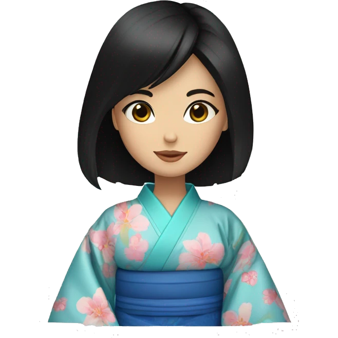 Black haired woman blue eyes in kimono kimono emoji
