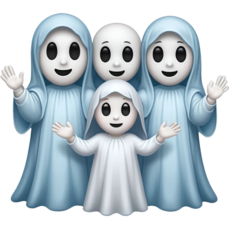 
Mini ghost family holding hands 
 cartoon -style/cute and transparent for a sticker 
 emoji