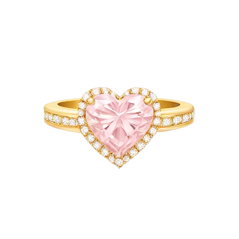 Gold engagement ring with light pink heart diamond  emoji
