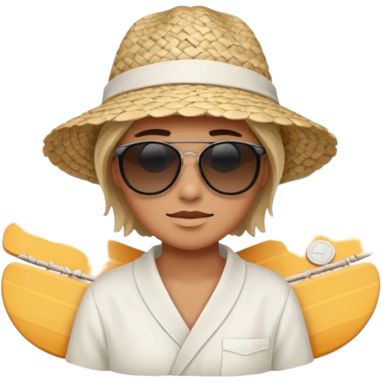 beach clothes folded, beach hat and glasses emoji