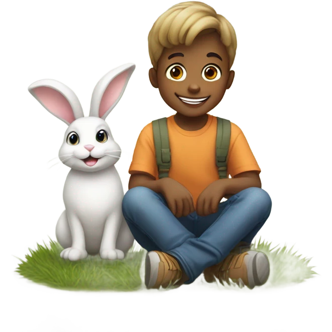smiling boy with bunny outdoors emoji