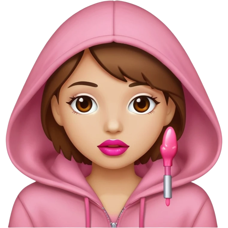 Brown hoodie with pink lip gloss stain emoji
