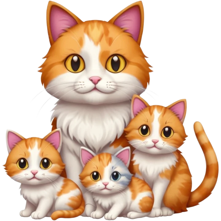 a mom cat with her 5 baby kittens emoji