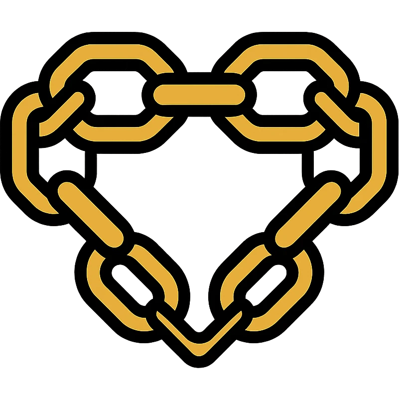 metallic links forming a heart shape, chain heart icon, lineal color icon with black outlines emoji