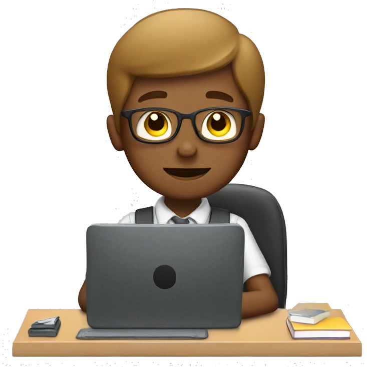 schoolboy sitting at desk, working at computer emoji