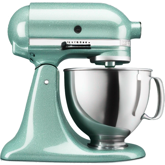 Realistic silver and pastel tiffany blue kitchenaid mixer decorated with white shiny sparkly diamonds. emoji