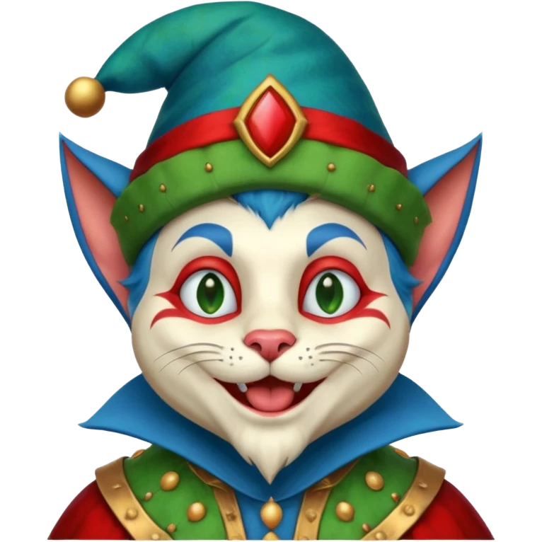 crazy funny colorful cat jolly joker, medieval, vintage, court jester, mac os icon, blue color emoji