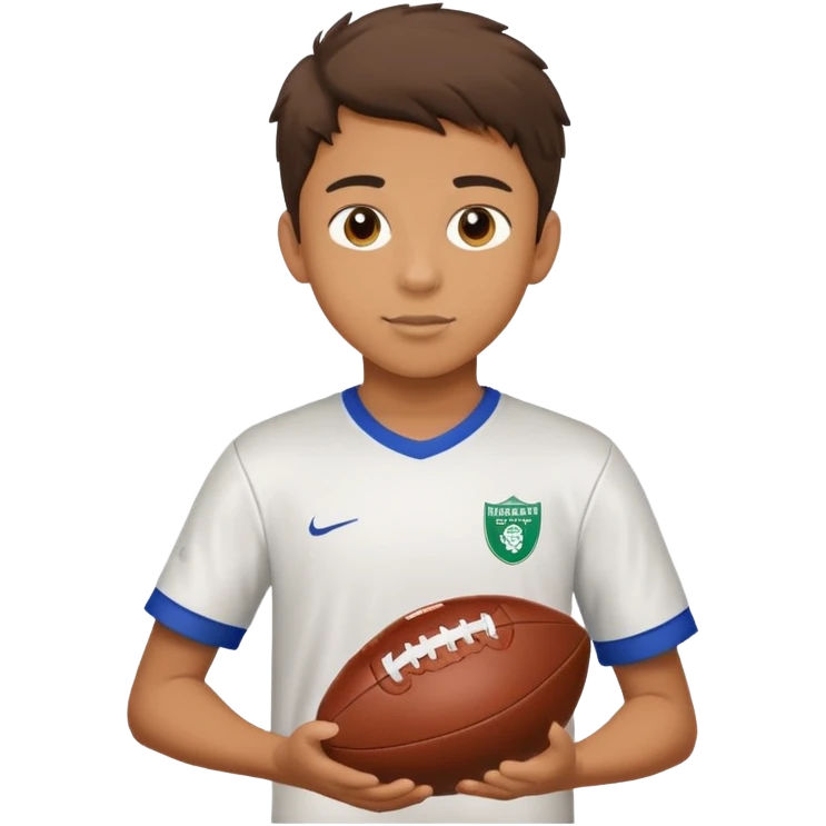 Teen boy holding a football with RBMS on his shirt emoji