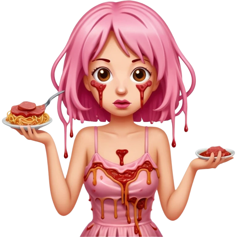  SPAM meat melted pink dripping sauce spaghetti dress monalisa portrait emoji