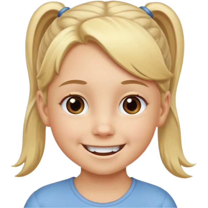 White child with blond ponytail and brown eyes big smile emoji