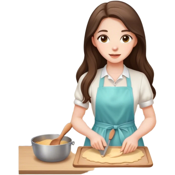 beautiful pale brunette girl with long hair baking emoji