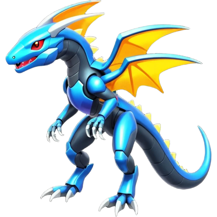 Shiny futuristic colorful Heliolisk-Salandit-Cyclizar-Genesect-Pokémon, full body emoji