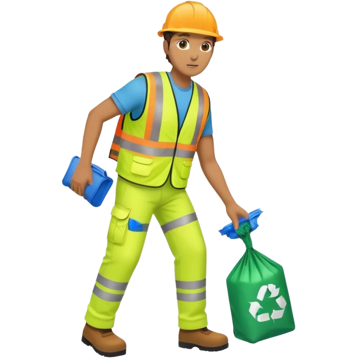 waste-management, neon safety vest, trash picker, cleaning up trash, full body emoji