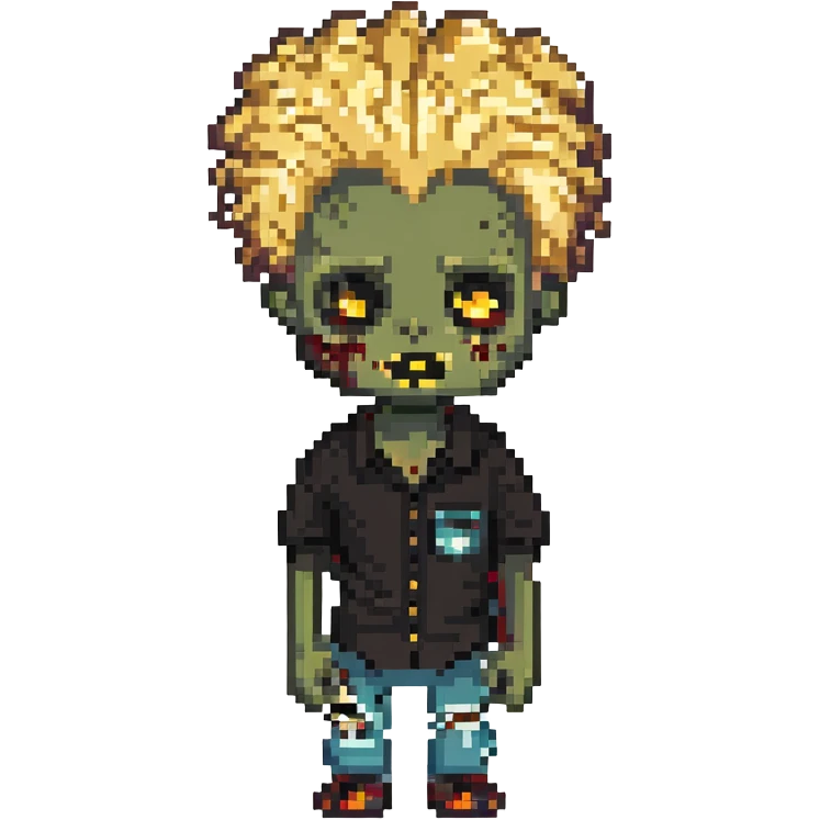 African American zombie boy with half blonde half black Afro hairstyle and black shirt emoji