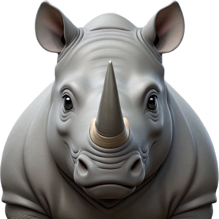 cinematic-noble-rhinoceros-portrait-emoji,-poised,-with-a-massive,-powerful-build-and-a-thick,-hide-of-slate-gray,-deep-set-soulful-piercing-eyes,-simplified-yet-sharp-and-sophisticated-features,-highly-detailed, with large black eyes, szoomed out showing houlders emoji