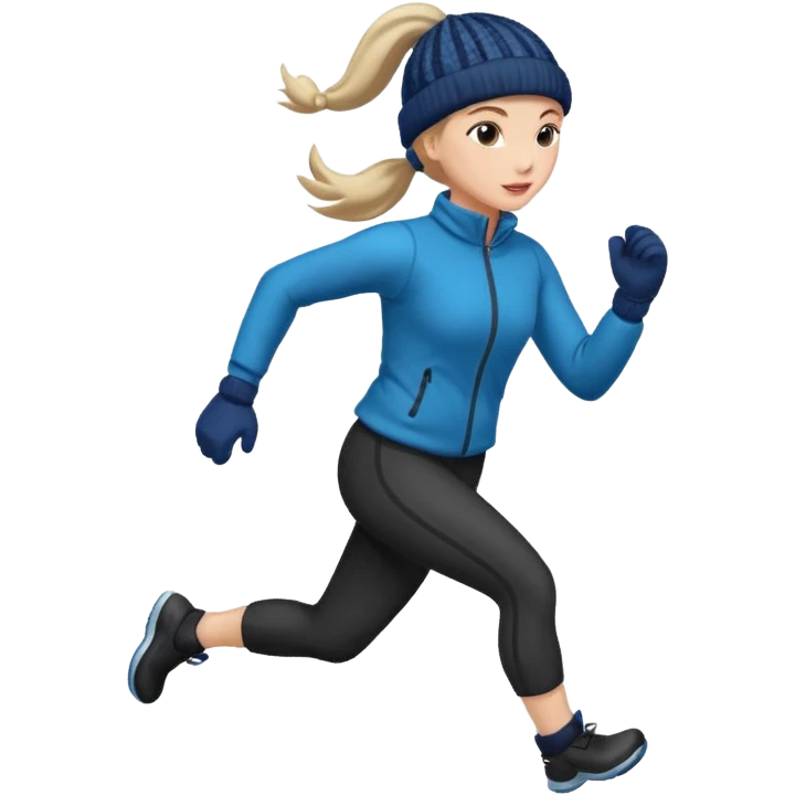 Woman running winter dark ponytail and mittens and hat emoji