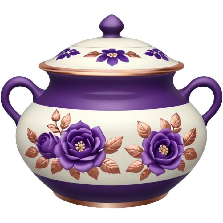  rose gold, and white realistic china pot with dark purple floral print emoji