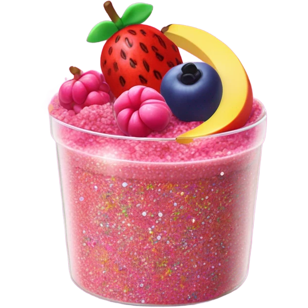 Hot pink oatmeal with fruit and glitter emoji