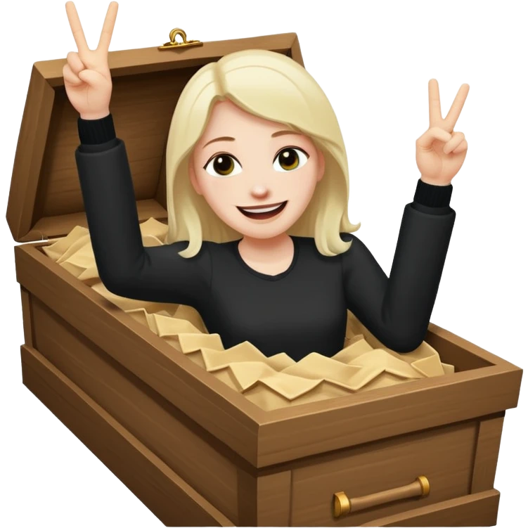 Tossed in coffin throwing up peace sign emoji