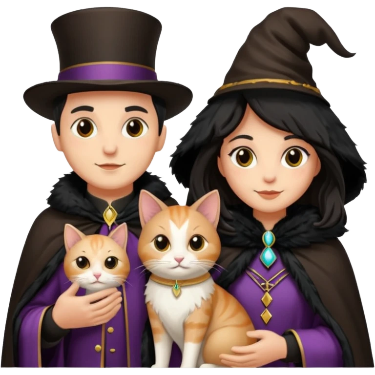 magician couple and their pet cat emoji