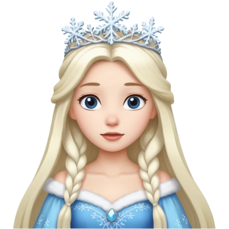 snow princess with long hair wearing snow chirsmas clothes looking at the front emoji