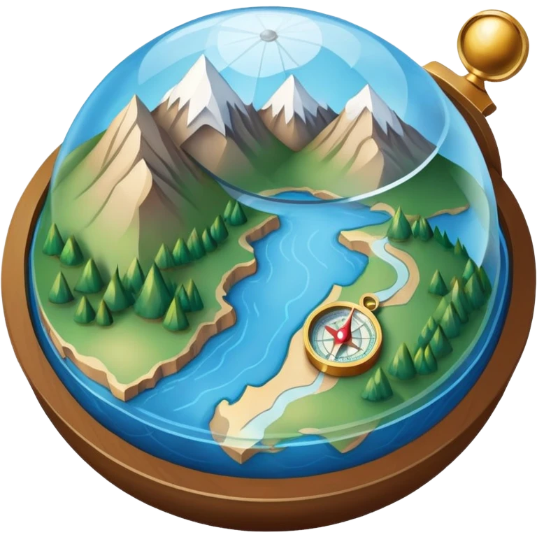 An icon featuring a globe, a compass, and a topographic map, symbolizing geography. The design includes mountain ranges, rivers, and a magnifying glass, representing the study of Earth's landscapes, features, and spatial relationships. Transparent background highlights geographic exploration. emoji