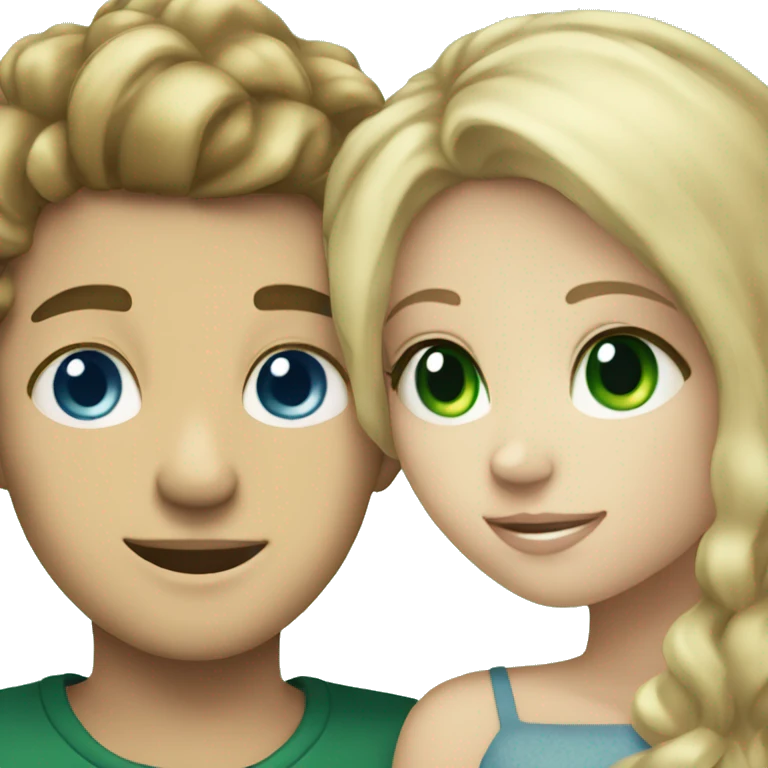 Blonde boy blue eyes  hugging brunette girl with green  eyes emoji