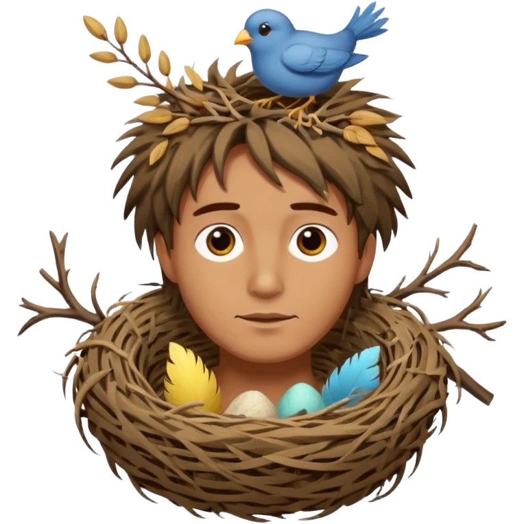 Man who has a birds nest on top of his head for hair emoji