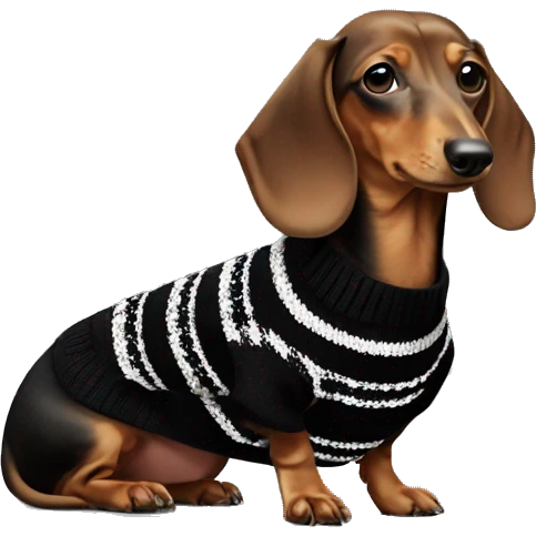Dachshund wearing black and white Sweater with chanel logo  emoji