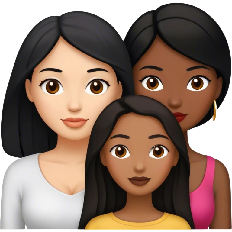Three female friends, two are Latin one is black with black hair and one is white  emoji