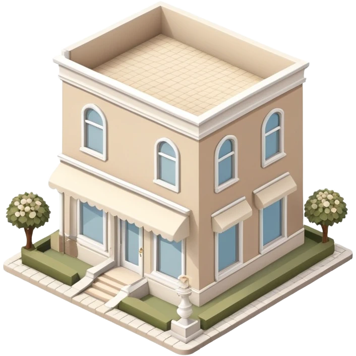 Isometric exterior little beige and white bridal gown boutique dollhouse style 3D realistic  emoji