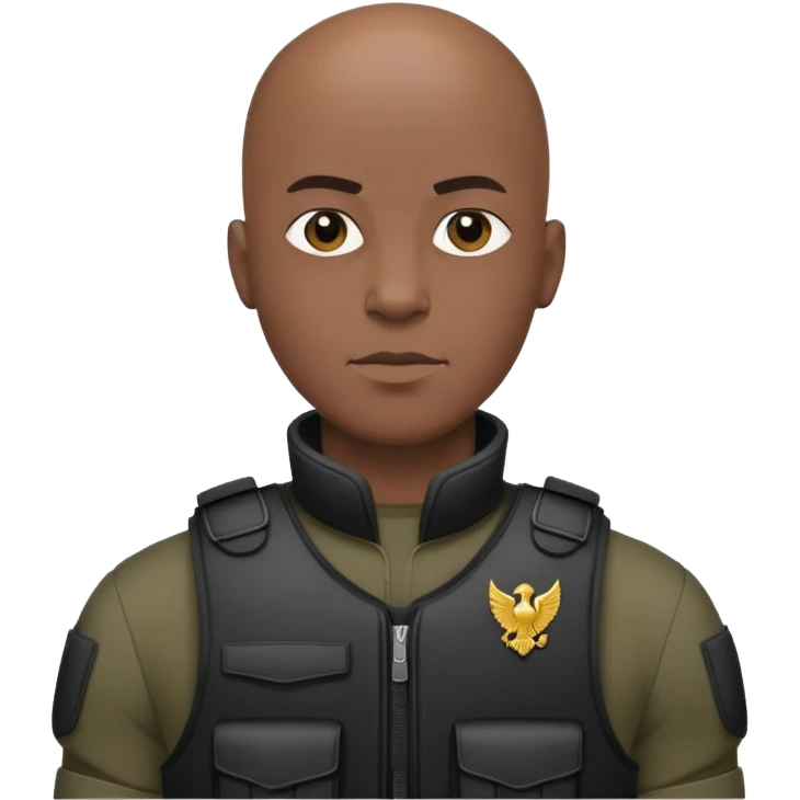 black soldier bald head in black bulletproof vest emoji