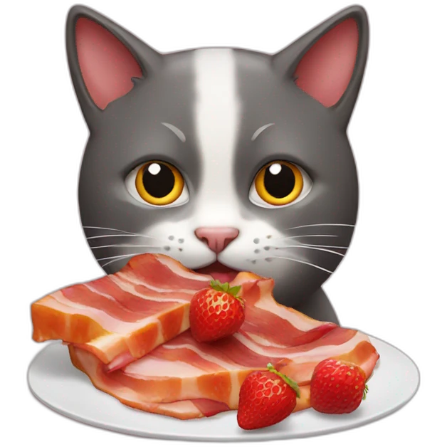 cat eating bacon with strawberry emoji