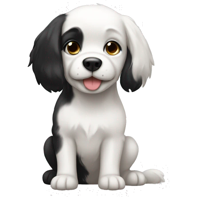 Black hair and white puppy emoji