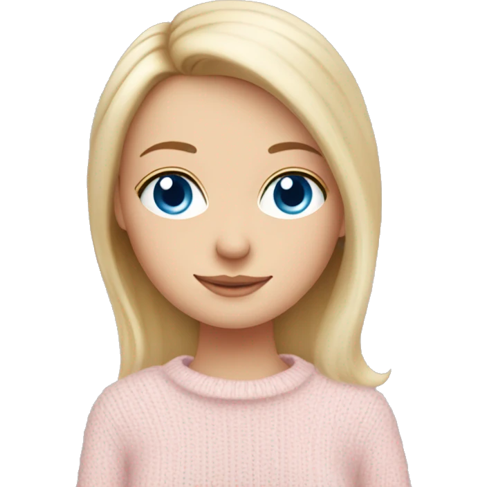 Pretty blue eyed white girl with light pink sweater reading cozy emoji